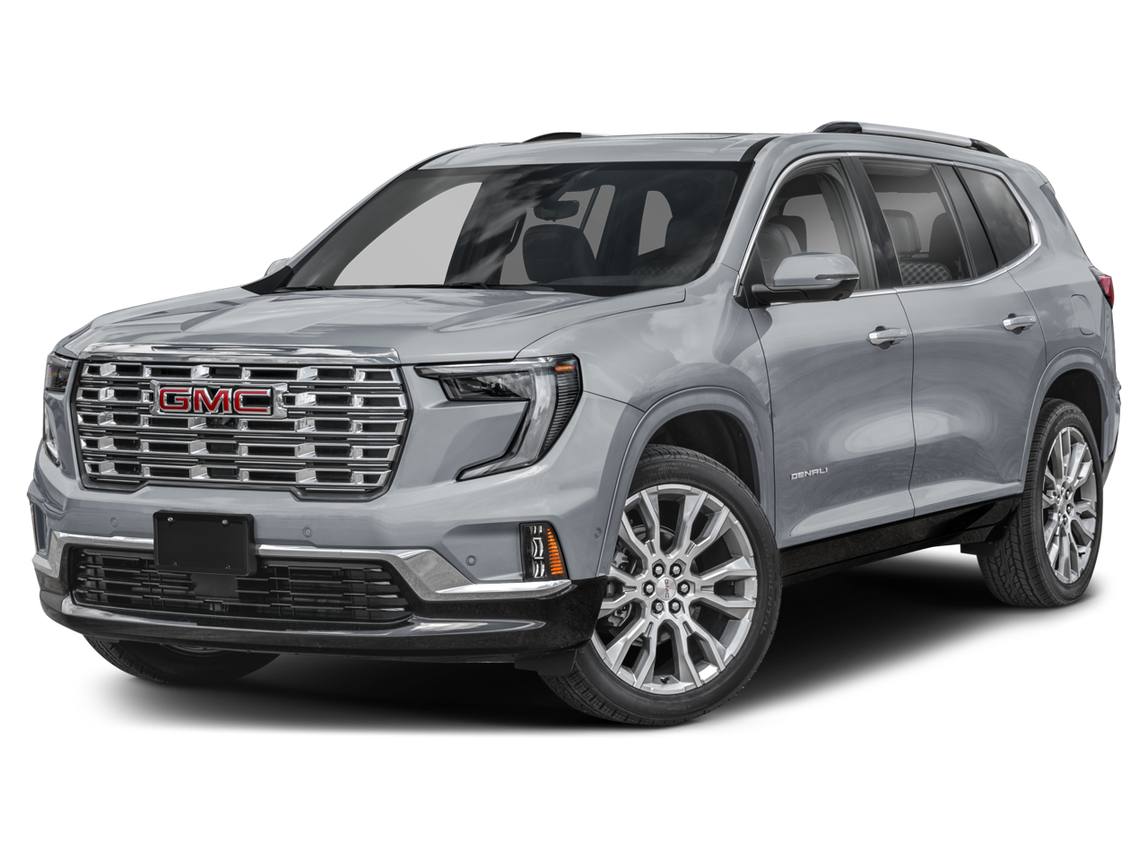 2026 GMC Acadia Denali in Sterling Metallic — front three-quarter view