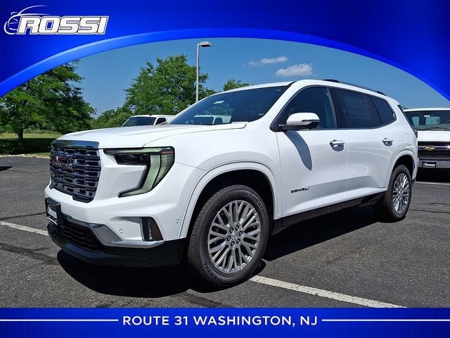 2026 GMC Acadia Denali in Summit White — front three-quarter view